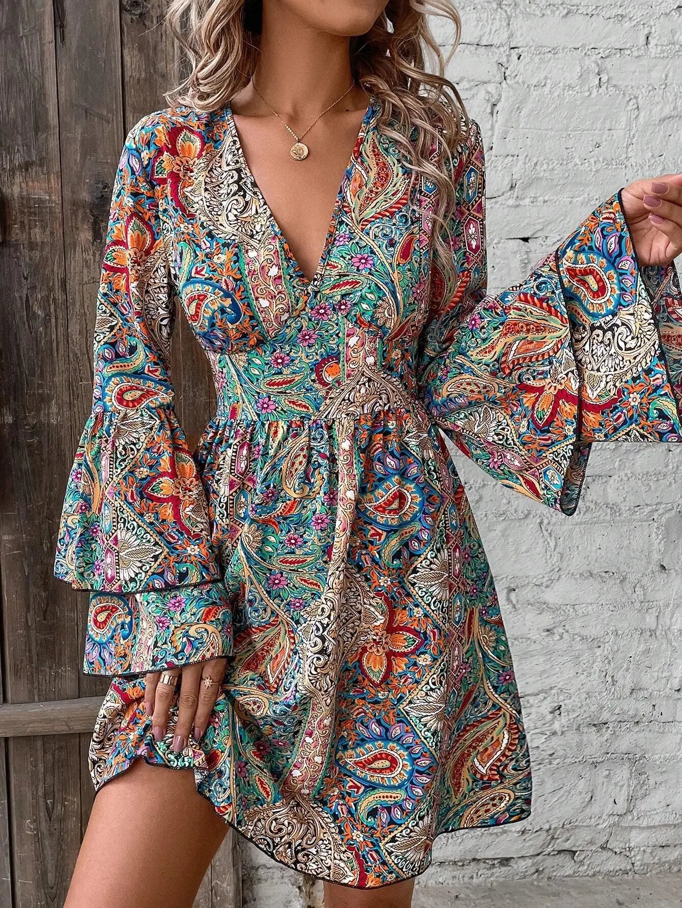 Rustic Paisey Butterfly Sleeve Dress