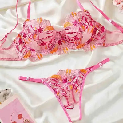 Sunset Embroidered Floral Bra & Underwear Set