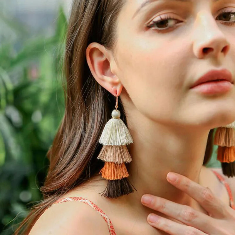 Boho 4 Layered Tassel Drop Earrings