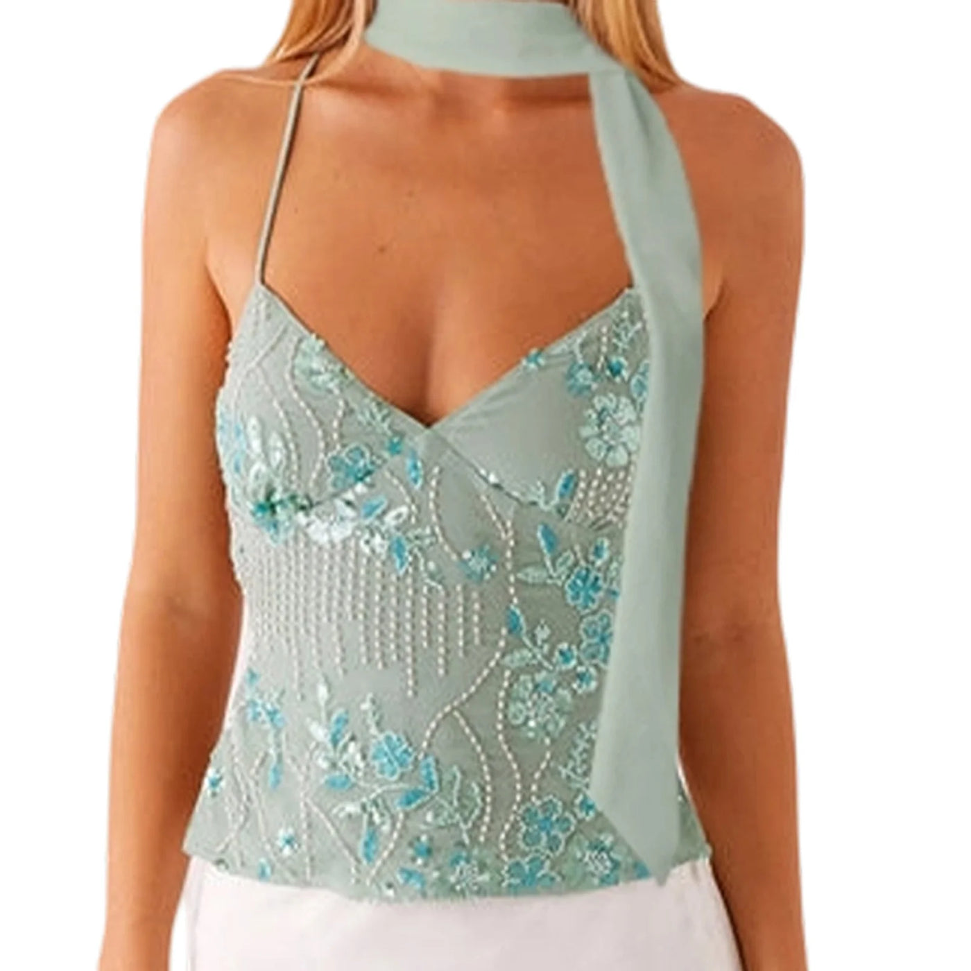 Maeve Sequin Halter Crop Top