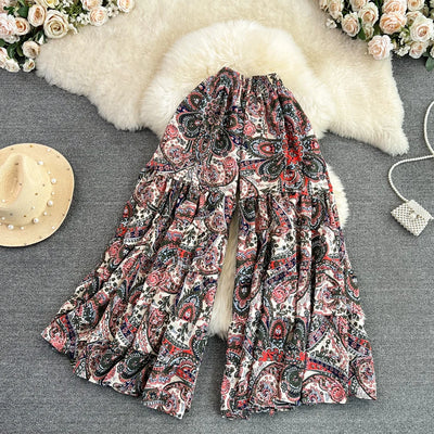 Boho Floral Print Wide Leg Pants