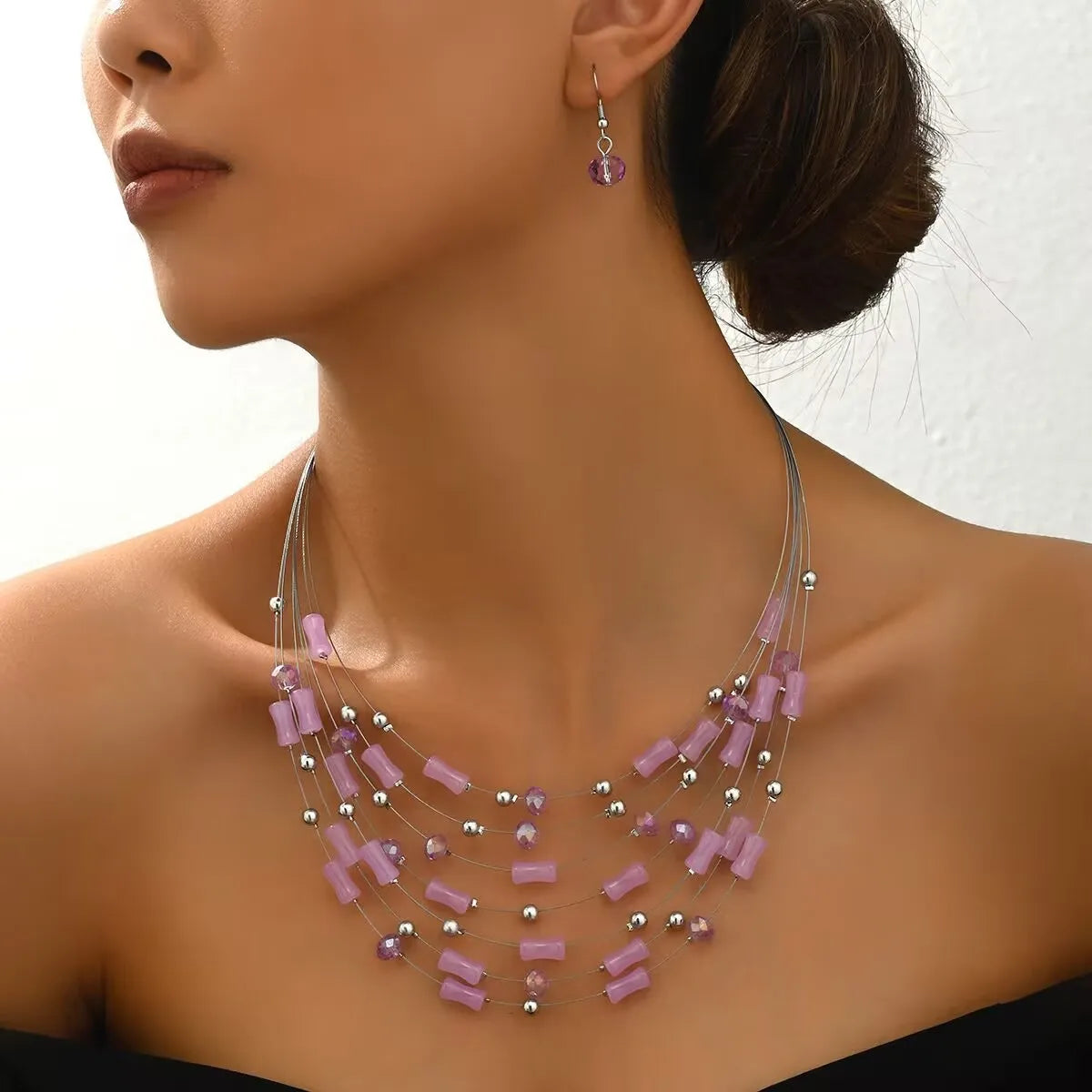 Ethnic Boho Multilayer Crystal Beads Necklace & Earrings Set