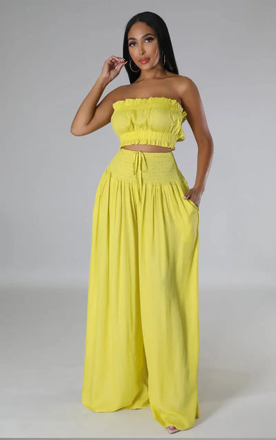 Orlisse Wide Leg Pants & Crop Top Set